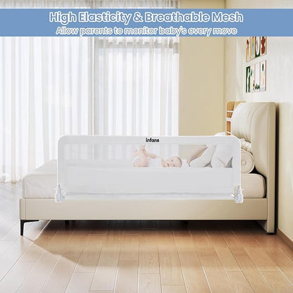INFANS Bed Rail for Toddlers, 59" Foldable Safety Baby Crib Rail Fit for Kids Twin, Extra Long Swing Down Bed Guardrail for Convertible Crib, Queen, Full, King Mattress Side Guard (White)