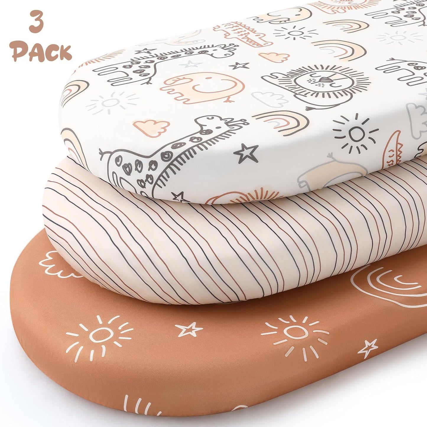 Yoofoss Pack and Play Sheets Fitted, Mini Crib Sheets 2-Pack for Pack N Play Mattress, Stretchy Playard Sheet, Soft and Breathable Green+Giraff