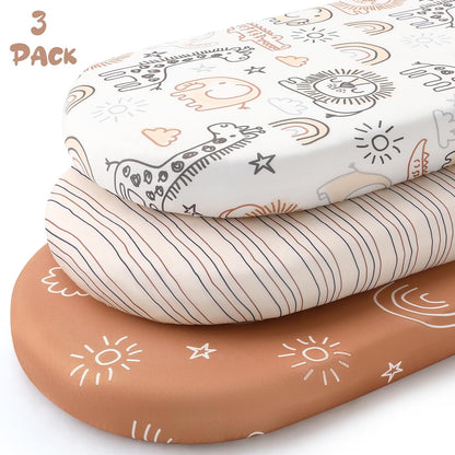 Yoofoss Pack and Play Sheets Fitted, Mini Crib Sheets 2-Pack for Pack N Play Mattress, Stretchy Playard Sheet, Soft and Breathable Green+Giraff