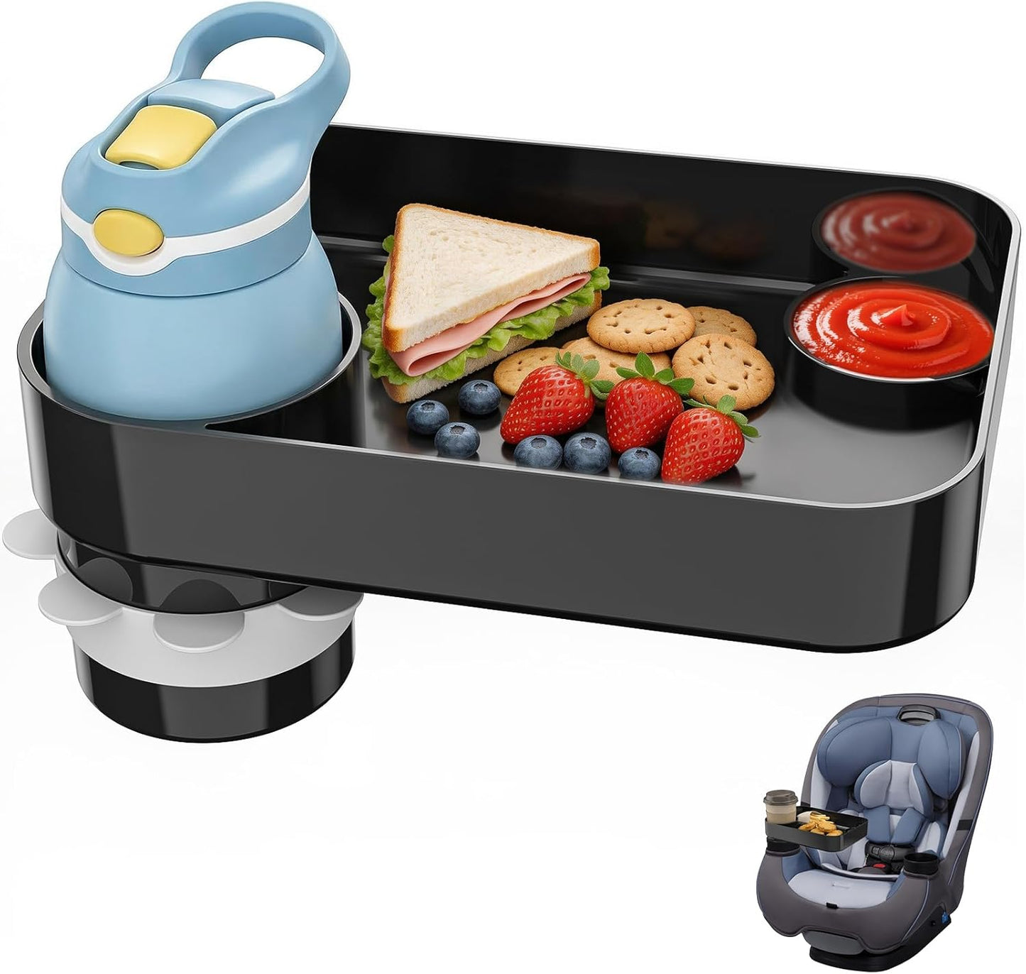 Kids Car Seat Tray, Travel Tray with Cup Holder for Toddler Baby, Kids Car Seat Food Snack Organizer for Road Trip, Stroller Snack Organizer Travel Must Haves Toddler Must Haves (Dark Gray, 1PCS)
