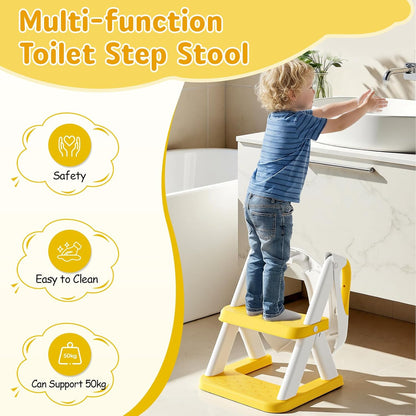 Potty Training Toilet Seat with Steps, 2-in-1 Toddler Toilet Seat for Boys Girls with Splash Guard Soft Anti-Slip Pad,Grey