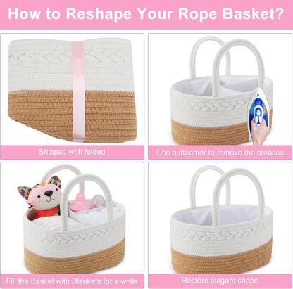 ABenkle Baby Diaper Caddy, Nursery Storage Bin and Car Organizer for Diapers and Baby Wipes, Cotton Rope Diaper Basket Caddy, Changing Table Diaper Storage Caddy