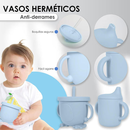 Bluet B- Silicone Baby Feeding Set with Pacifier - Baby Led Weaning Supplies - Baby Spoons, Suction Bowl - Plate - Baby Utensils Set - Silicone Feeding Set for Baby First Foods - 11pcs - Purple
