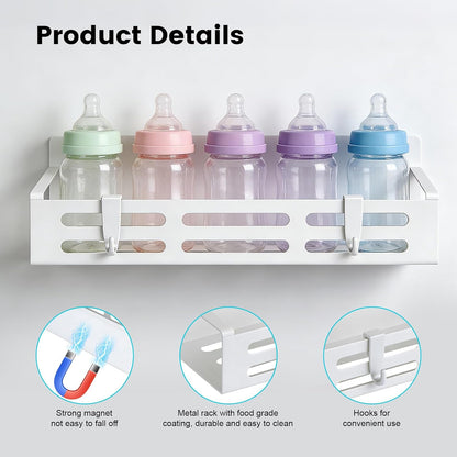 4 Pack Magnetic Baby Bottle Organizer for Refrigerator, Bottle Organizer Rack with 8 Hooks, Storage for Baby Bottles, Pacifiers, and Brushes, Also Suitable Stanley Cup Storage