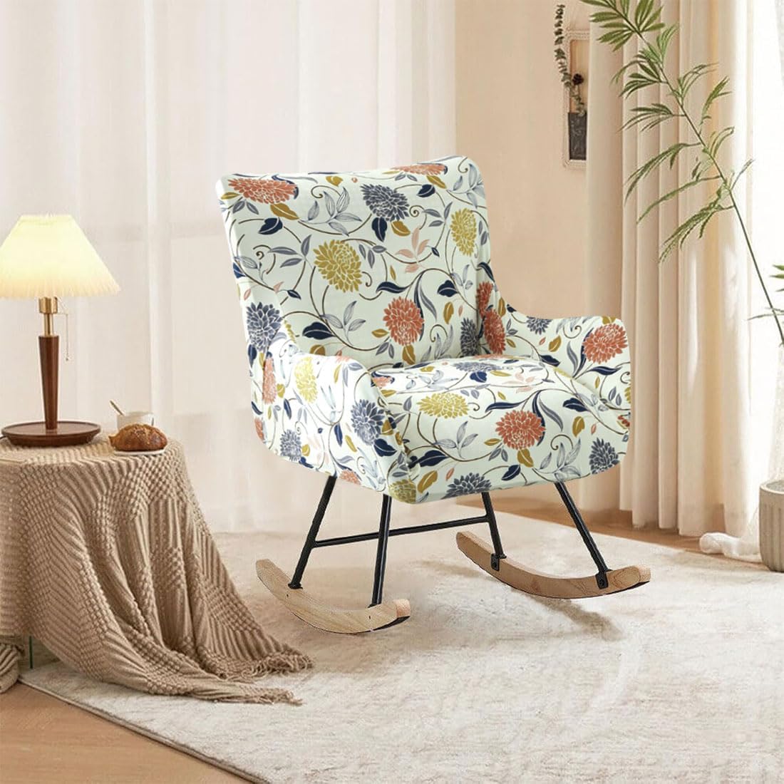 Nursery Rocking Chair Cover Stretchable Glider Chairs Cover Slipcovers Printed Rocking Accent Armchair Slipcover for Living Room Bedroom Offices, 03