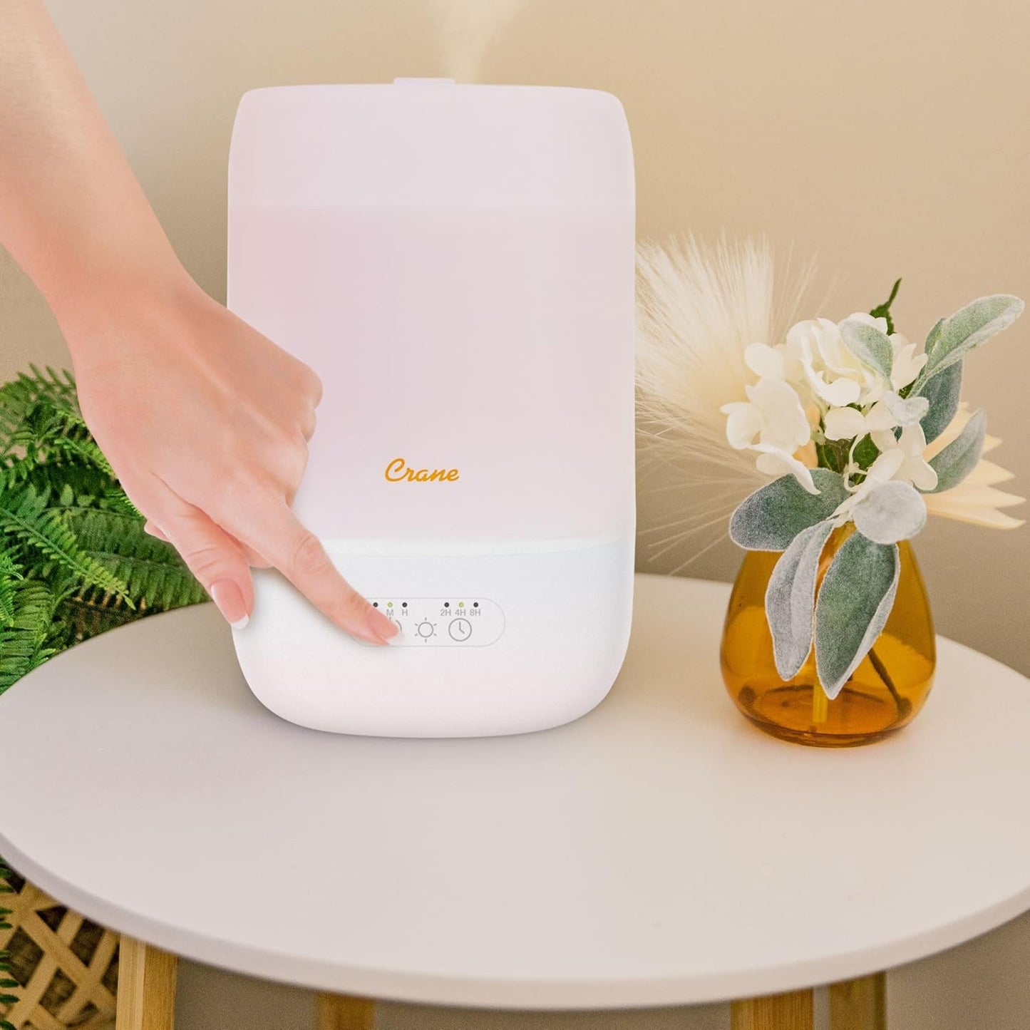 Crane Top Fill Mini Humidifier for Bedroom and Nursery 3-In-1 Essential Oil Diffuser Sleep Light 0.5 Gallon Baby Humidifier