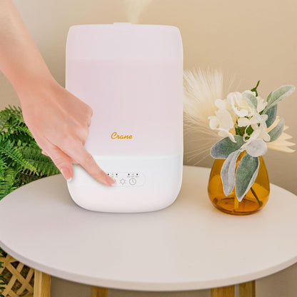 Crane Top Fill Mini Humidifier for Bedroom and Nursery 3-In-1 Essential Oil Diffuser Sleep Light 0.5 Gallon Baby Humidifier