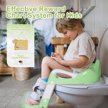 BRINJOY Potty Training Seat with Step Stool Ladder, Potty Toilet Toddler Seat w/Potty Training Chart & Cushion Handle, Kids Potty Training Toilet Chair for Girls Boys w/Non-Slip Pads Wide Step