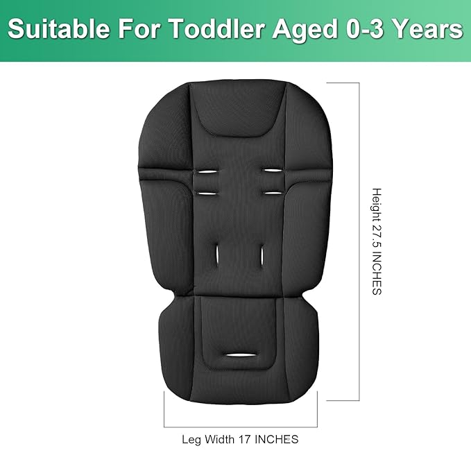 Baby Stroller Seat Liner for Most Models, Breathable Fabric Stroller Seat Liner Insert, Ensure Comfort and Support on The Go, Stroller Accessories for Toddler Aged 0-5 Years Old, Black