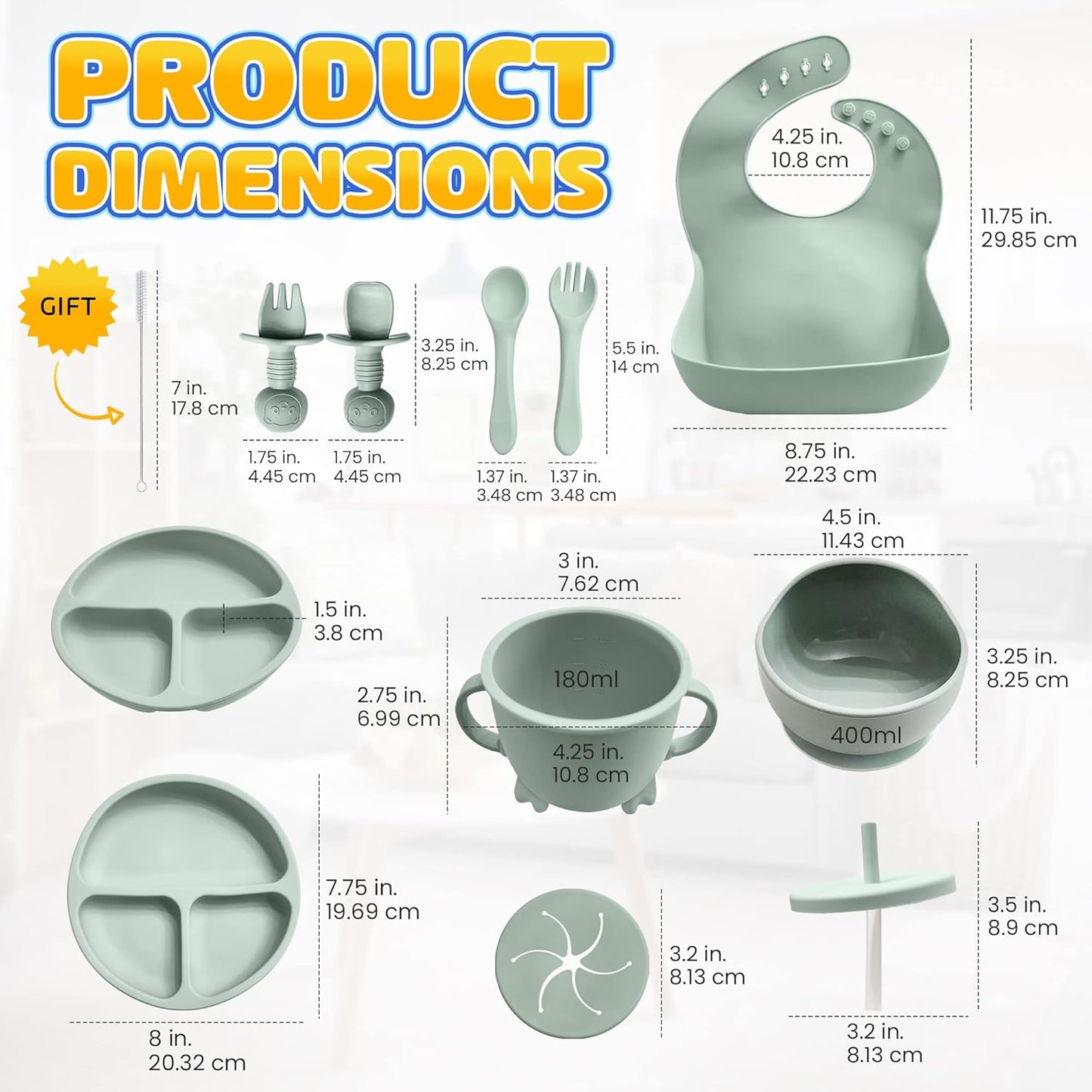 HippoBaby Baby Led Weaning Supplies | 10 Piece Silicone Baby Feeding Set | Baby Toddler Bib Cup Divided Plate and Bowl Self Feeding Spoons Dish Set | Baby Utensils | Toddler Feeding Supplies (Sky)