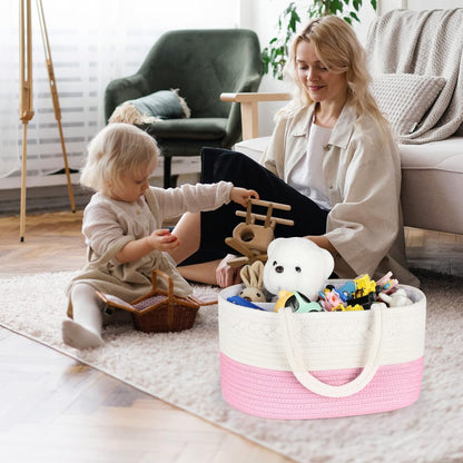 ABenkle Baby Diaper Caddy, Nursery Storage Bin and Car Organizer for Diapers and Baby Wipes, Cotton Rope Diaper Basket Caddy, Changing Table Diaper Storage Caddy