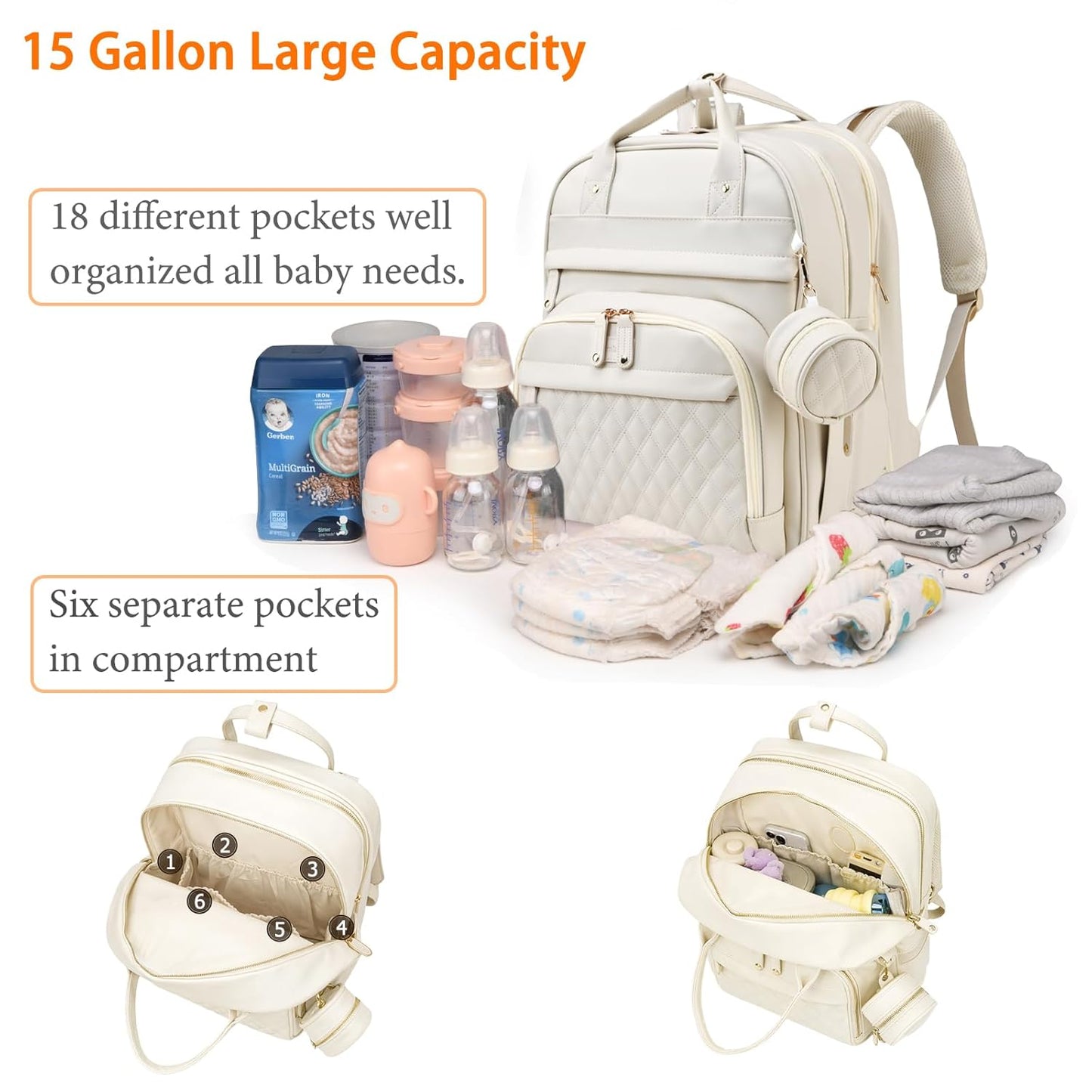 Astro alan Baby Diaper Bag with Changing Station, Waterproof Diaper Bag Backpack for Moms Dads with USB Charging Port, Baby Shower Gifts, Large Capacity diaper backpack, Grey
