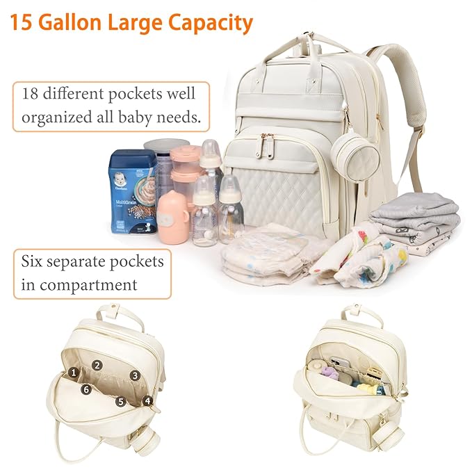 Astro alan Baby Diaper Bags with Changing Station, Waterproof Diaper Bag Backpack for Moms Dads with USB Charging Port, Baby Shower Gifts, Large Capacity diaper backpack, Beige