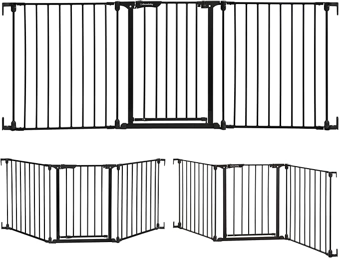 Dreambaby Discovery Metal Baby Gate - 76.5" Extra Wide 3 Panel Walk Through Door for Angled Openings, Configurable for Stairs and Hallways, 29in High