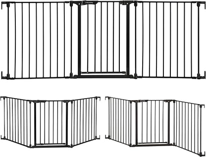 Dreambaby Discovery Metal Baby Gate - 76.5" Extra Wide 3 Panel Walk Through Door for Angled Openings, Configurable for Stairs and Hallways, 29in High