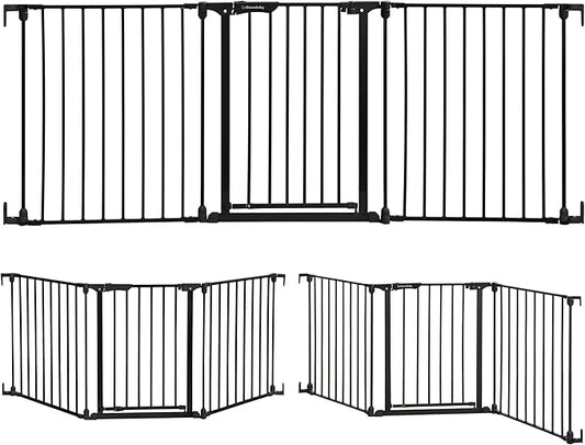 Dreambaby Discovery Metal Baby Gate - 76.5" Extra Wide 3 Panel Walk Through Door for Angled Openings, Configurable for Stairs and Hallways, 29in High