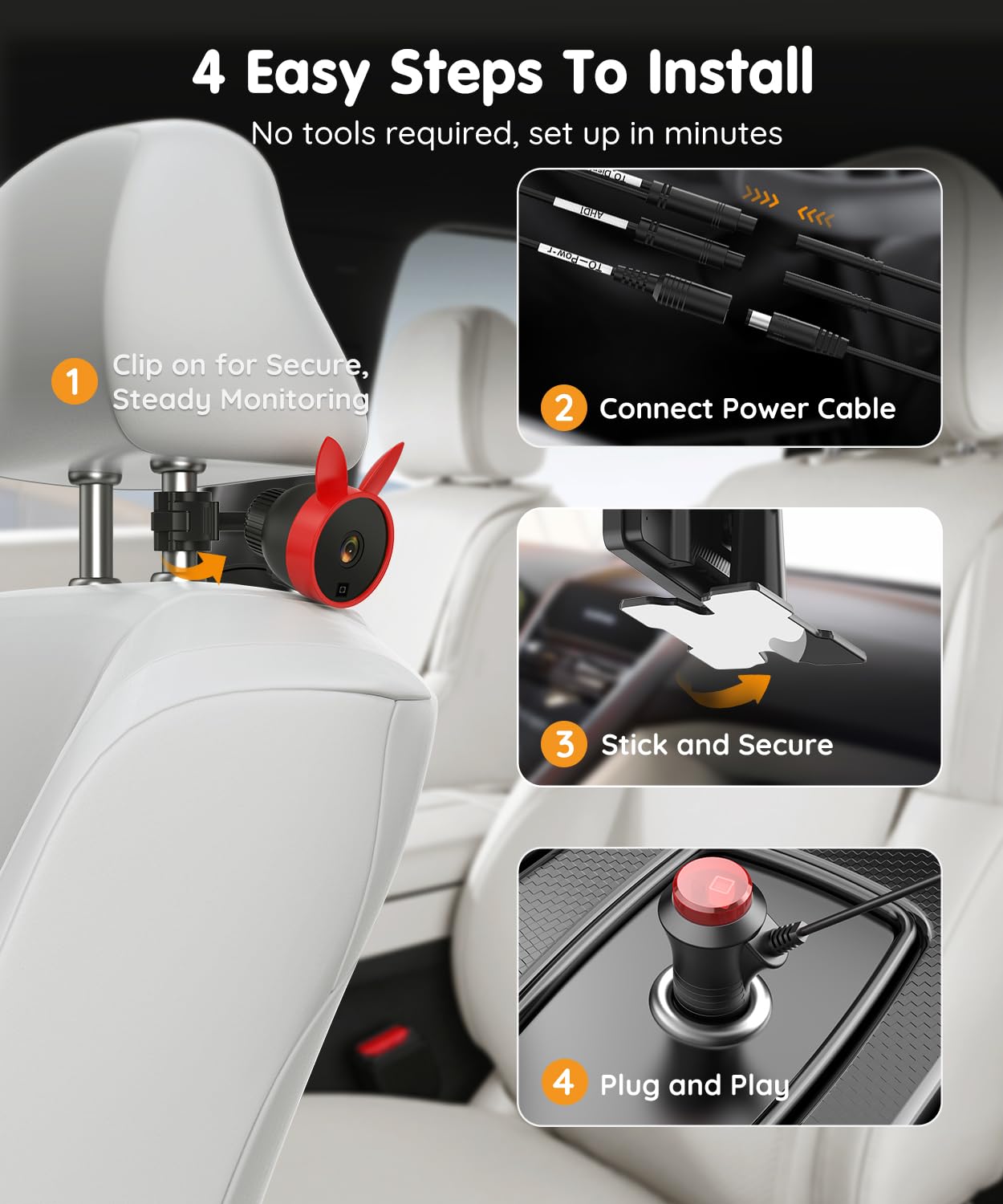 Babyvue BV3PRO Dual Baby Car Camera for 2 Boys, 7.2" 1080P HD Split Screen, Crystal Clear IR Night Vision, No Distortion Display Baby Car Monitor, Safe Driving for Back Seat & Pets