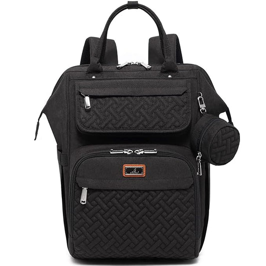 BabbleRoo Diaper Bag Backpack, Multifunction Nappy Changing Bag with Changing Pad, Stroller Straps & Pacifier Case, Unisex Stylish Travel Back Pack for Moms & Dads - Black