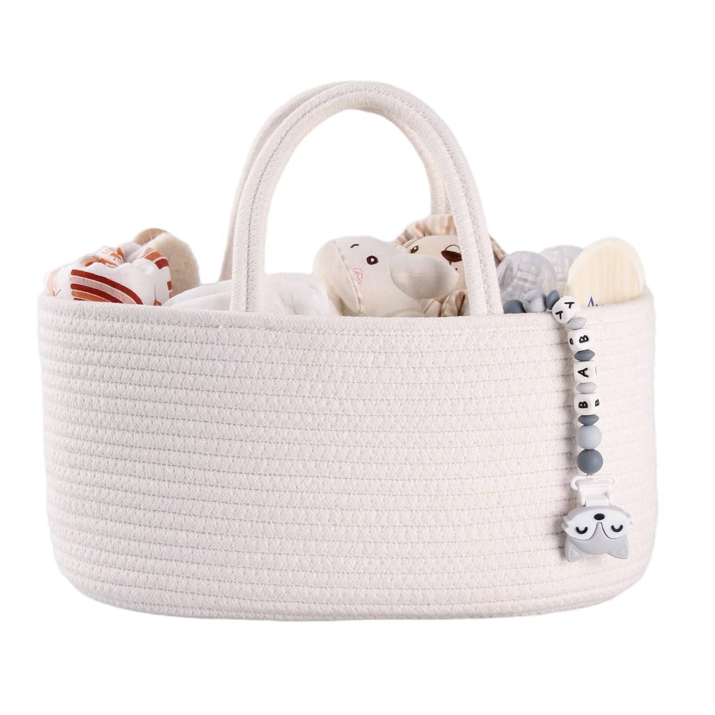 Baby Diaper Caddy Organizer for Girl Boy Rope Nursery Storage Bin Basket Portable Holder Tote Bag for Changing Table Car Travel Baby Shower Gifts Newborn Essentials Registry Must Have Items Pink