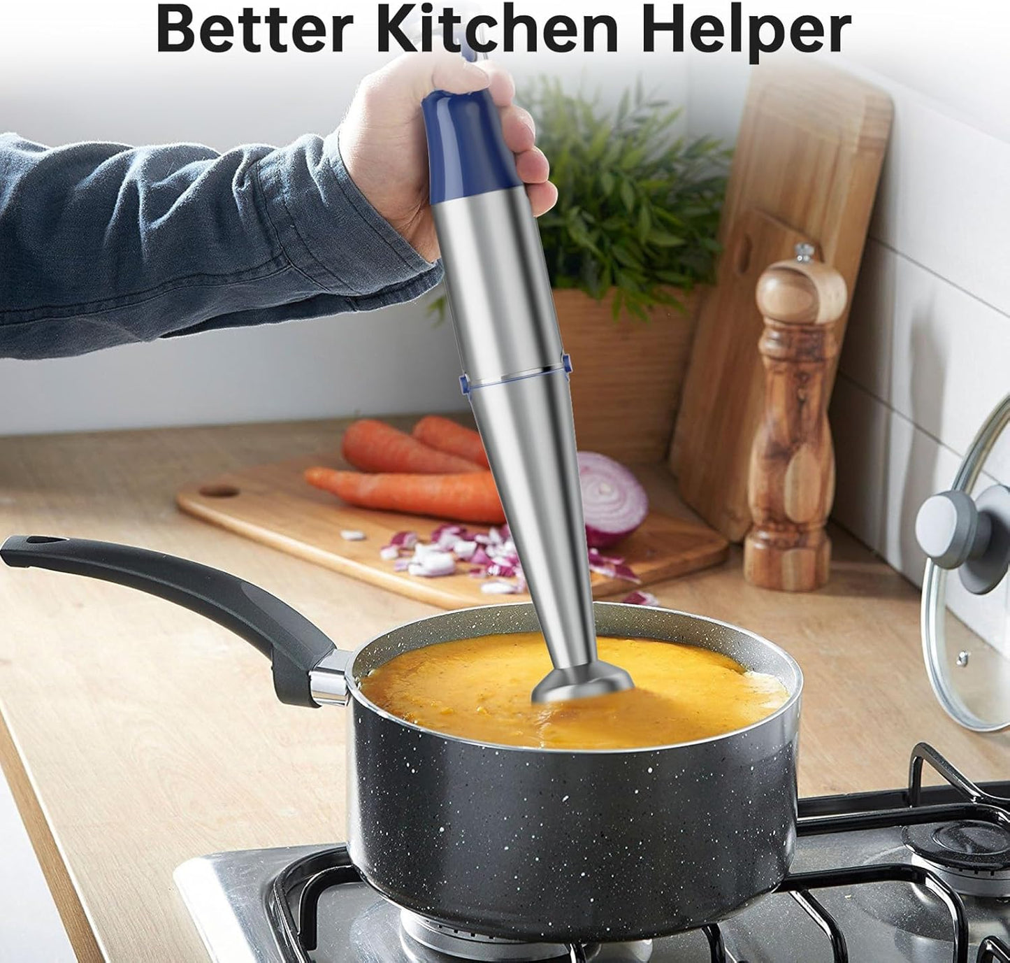 Turelar Immersion Blender Handheld Corded Hand Blenders Set 1100W, Trigger Variable Speed 5 in 1 Stick Emulsifier with Chopper, Whisk and Frother for Soup, Baby Food and Smoothies, Orange