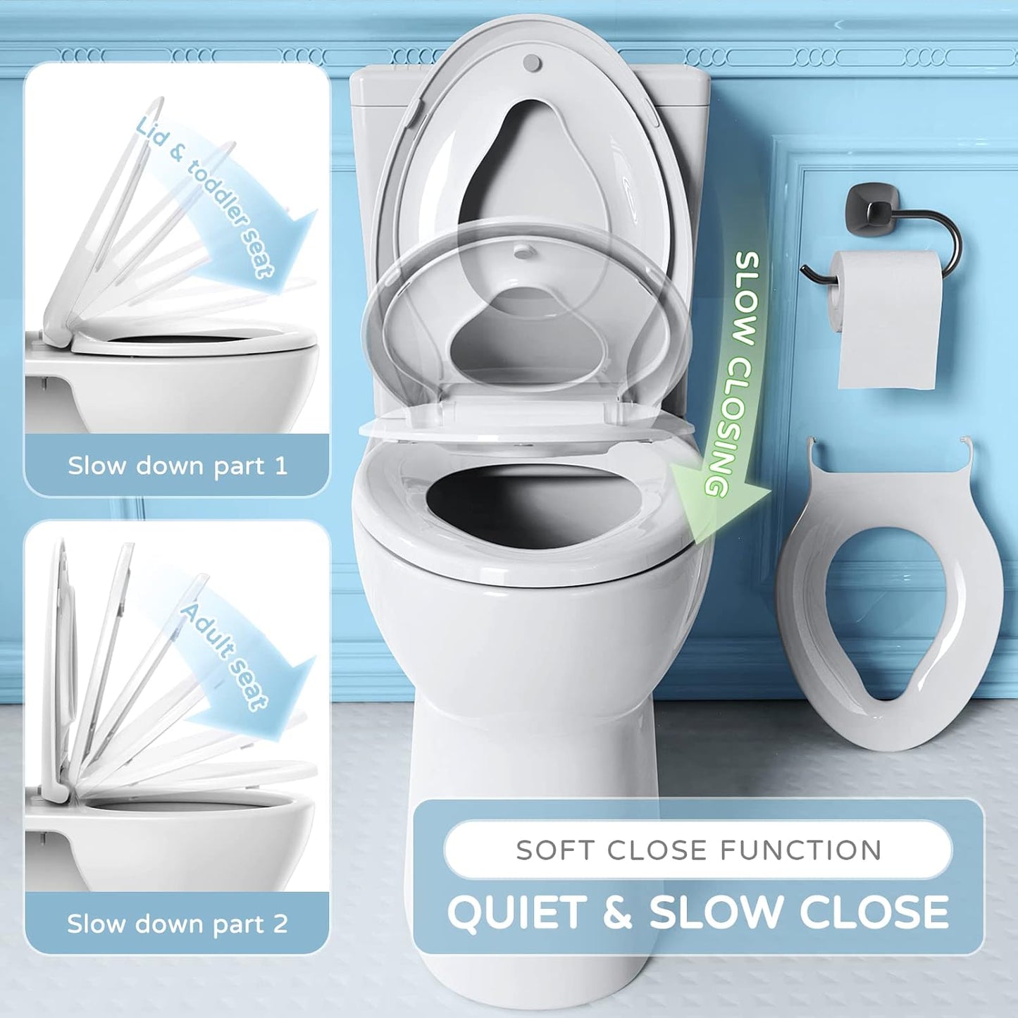 YASFEL Built in Potty Training Toilet Seat for Toddlers, Kids & Adults Biscuit Plastic Toilet Seats Elongated Slow Close with Magnets(Almond, 18.5”)