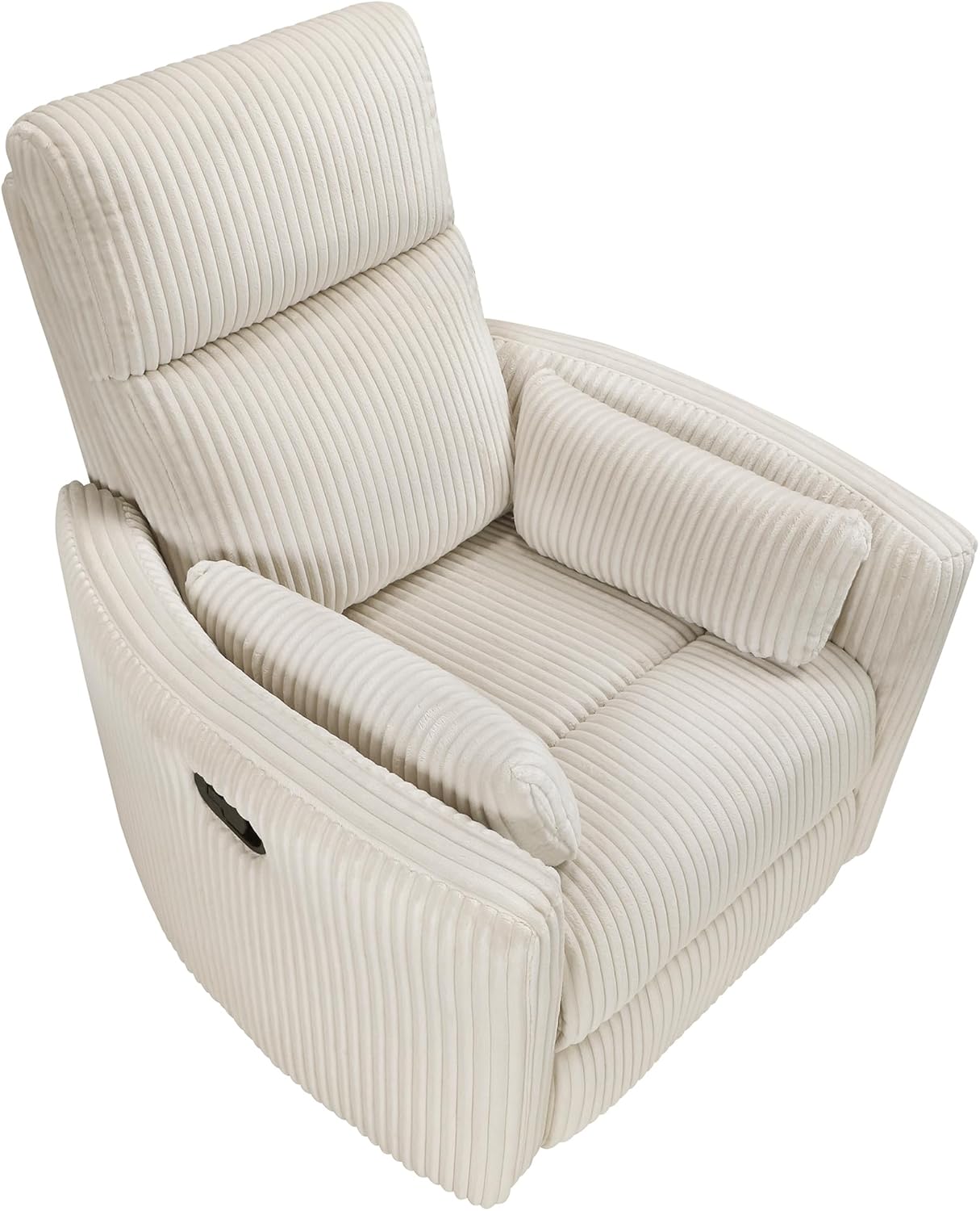 Lexicon Modern Swivel Glider Recliner Chair, Nursery Glider, Corduroy Fabric Upholstery Recliner with 2 Lumbar Pillows, Manual Reclining Sofa Chair for Living Room/Office/Apartment, Beige