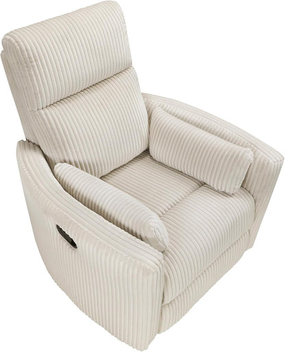 Lexicon Modern Swivel Glider Recliner Chair, Nursery Glider, Corduroy Fabric Upholstery Recliner with 2 Lumbar Pillows, Manual Reclining Sofa Chair for Living Room/Office/Apartment, Beige