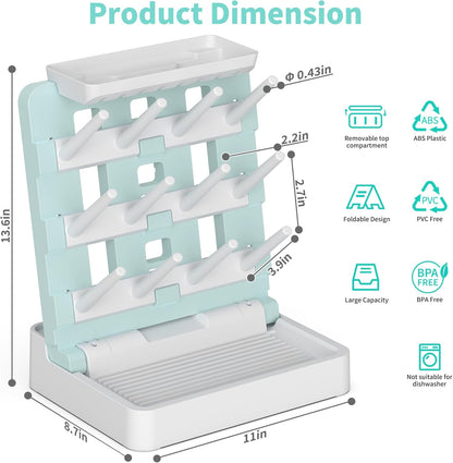 Baby Bottle Drying Rack, Vertical Standing Bottle Dryer Rack Holder-Space Saving Baby Bottle Drying Rack for Countertop-Holds Up to 12 Baby Bottles & Cup(Gray & Khaki)