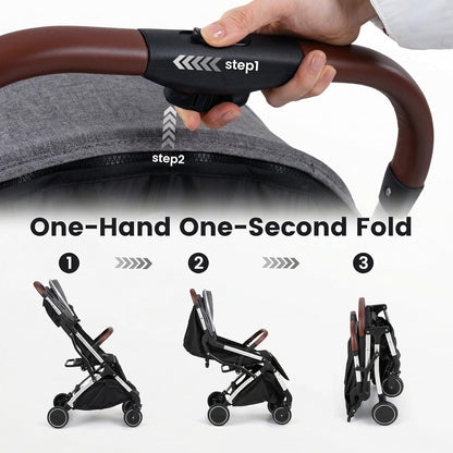 INFANS Travel Stroller, Lightweight Compact Baby Stroller for Airplane with One-Hand Fold, Multi-Position Recline, Canopy, 4 Wheel Suspension, Storage Basket (Grey+Black)