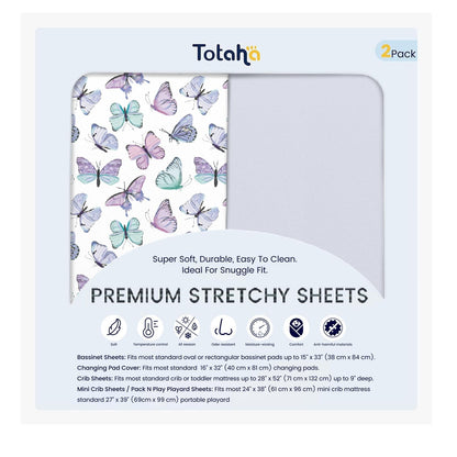 TotAha Premium Stretchy Bassinet Sheets for Baby Girl, Silky Comfort Cradle Sheets Fitted 18 x 36 for Oval, Rectangular, Hourglass Mattress, Hypoallergenic, Buttery Soft 2-Pack (Floral & Pale Pink)