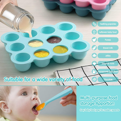 12x1.5oz Baby Food Storage Containers, Baby Food Freezer Tray with Clip Lid Gossamer Pink, Food Grade Silicone Freezer Trays for Purees & Vegetables