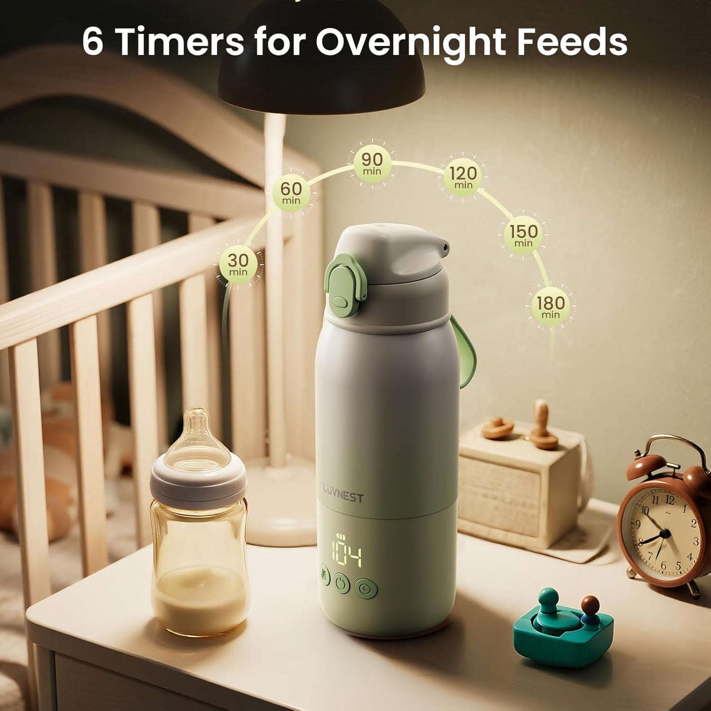 Portable Bottle Warmer for Travel, 3-Min Fast Heating Baby Bottle Warmer for Breastmilk & Formula, 12oz Rechargeable Milk Warmer with 6 Temp Settings, USB-C for Car, Airplane & Outdoor