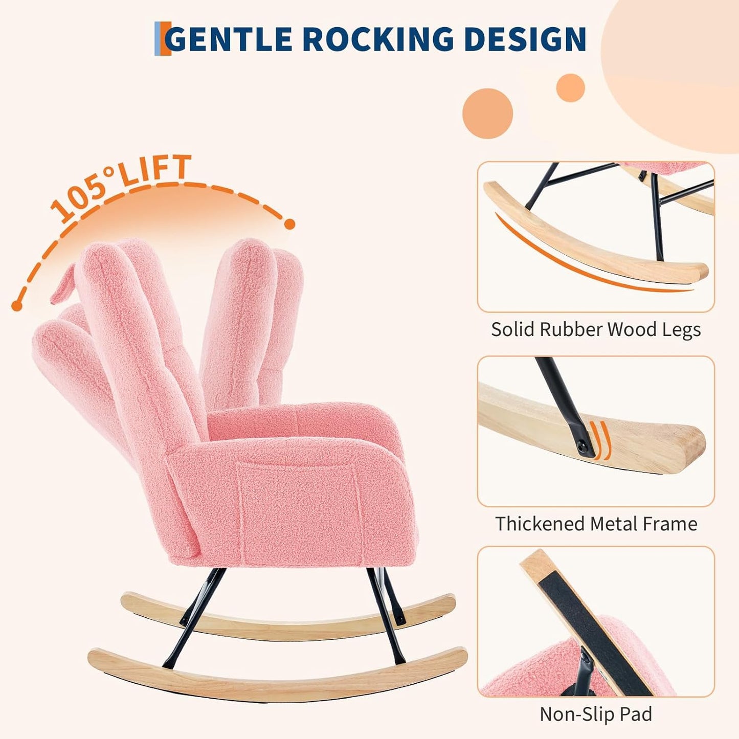 Garvee Teddy Fleece Nursery Rocking Chair,Upholstered Baby Glider Rocker with Soft Seat and High Backrest,Modern 300 Lbs Weight Capacity Accent Recliner for Living Room, Bedroom