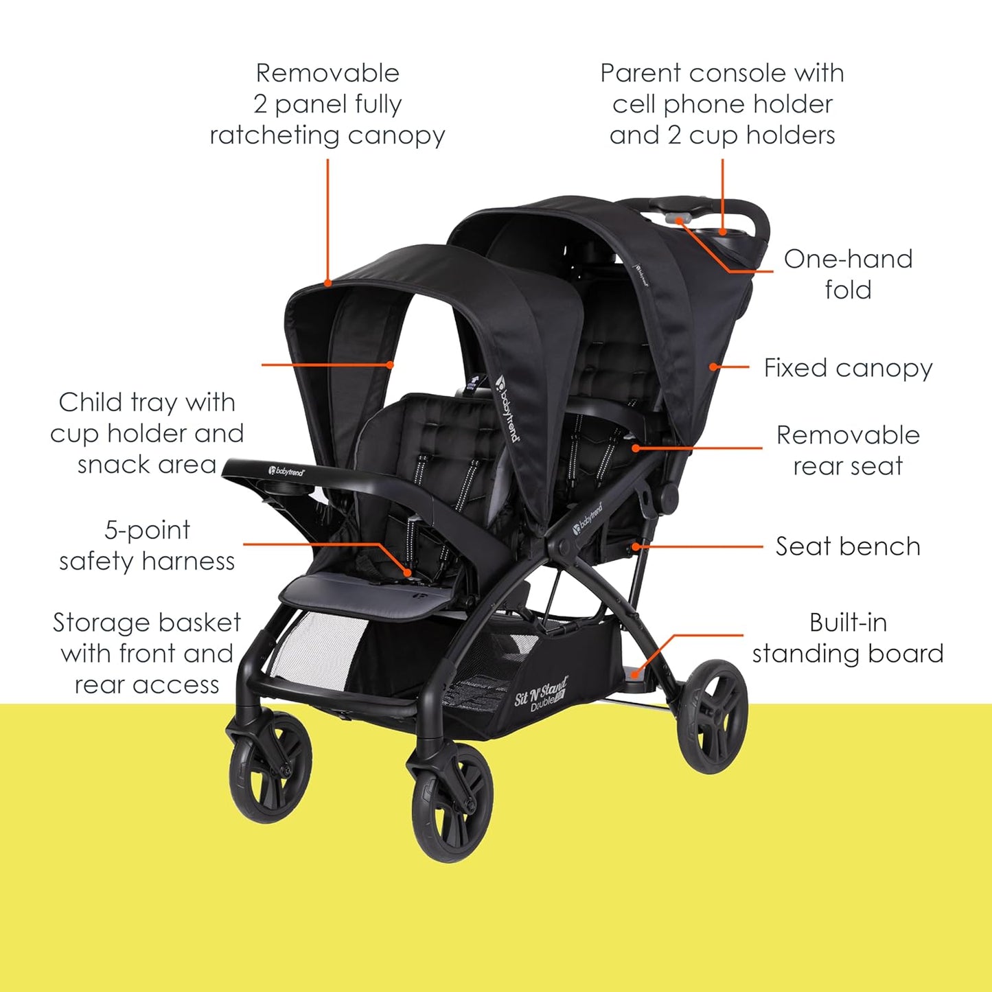 Baby Trend Sit N' Stand® Double 2.0 Stroller, Dash Black