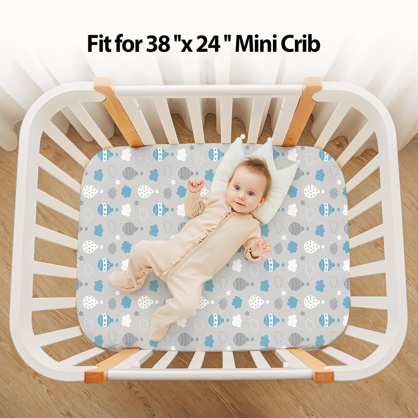 Baby Mini Crib Sheets Girl, Portable 38”x26” Pack and Play Sheets Fitted for Playard and Pack N Play Mattress, 3-Pack Soft Microfiber Pink Rainbow