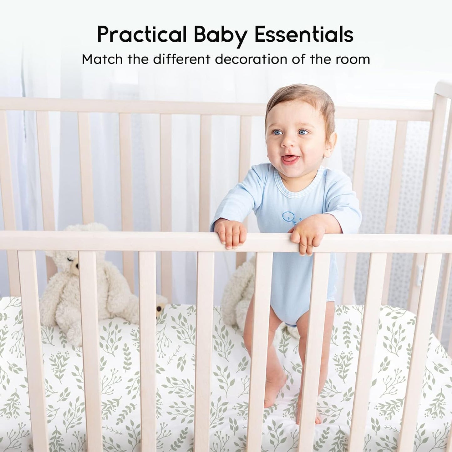Yoofoss Pack and Play Sheets Fitted, Mini Crib Sheets 2-Pack for Pack N Play Mattress, Stretchy Playard Sheet, Soft and Breathable Green+Giraff