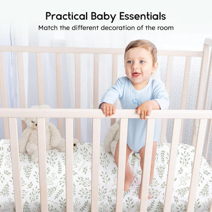 Yoofoss Pack and Play Sheets Fitted, Mini Crib Sheets 2-Pack for Pack N Play Mattress, Stretchy Playard Sheet, Soft and Breathable Green+Giraff
