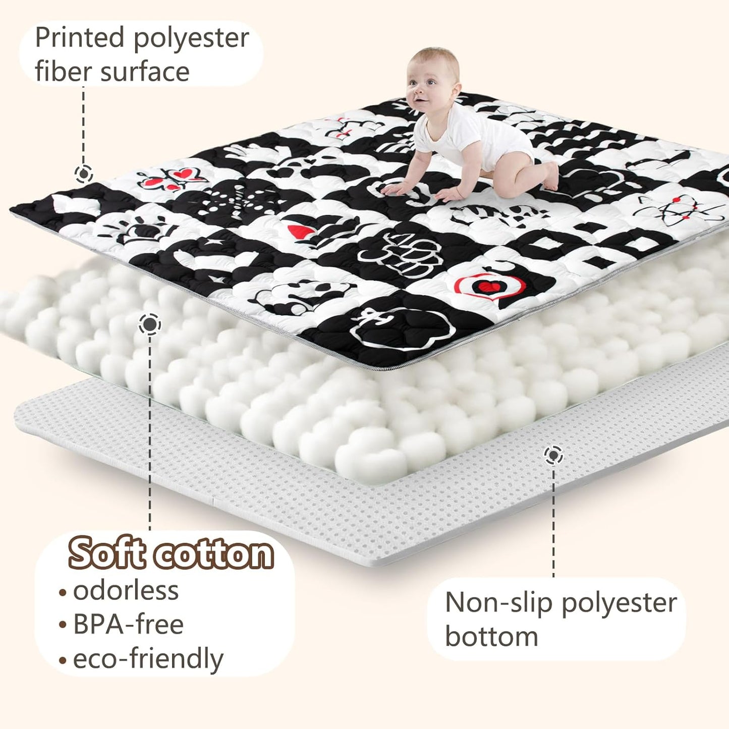 Baby Play Mat, 50x50 Playpen Mat with Super Soft Touch, Activity Mats with Upgraded Anti-Slip Bottom, Machine Washable Crawling Mats for Floor & Picnic (Animal Alphabets)