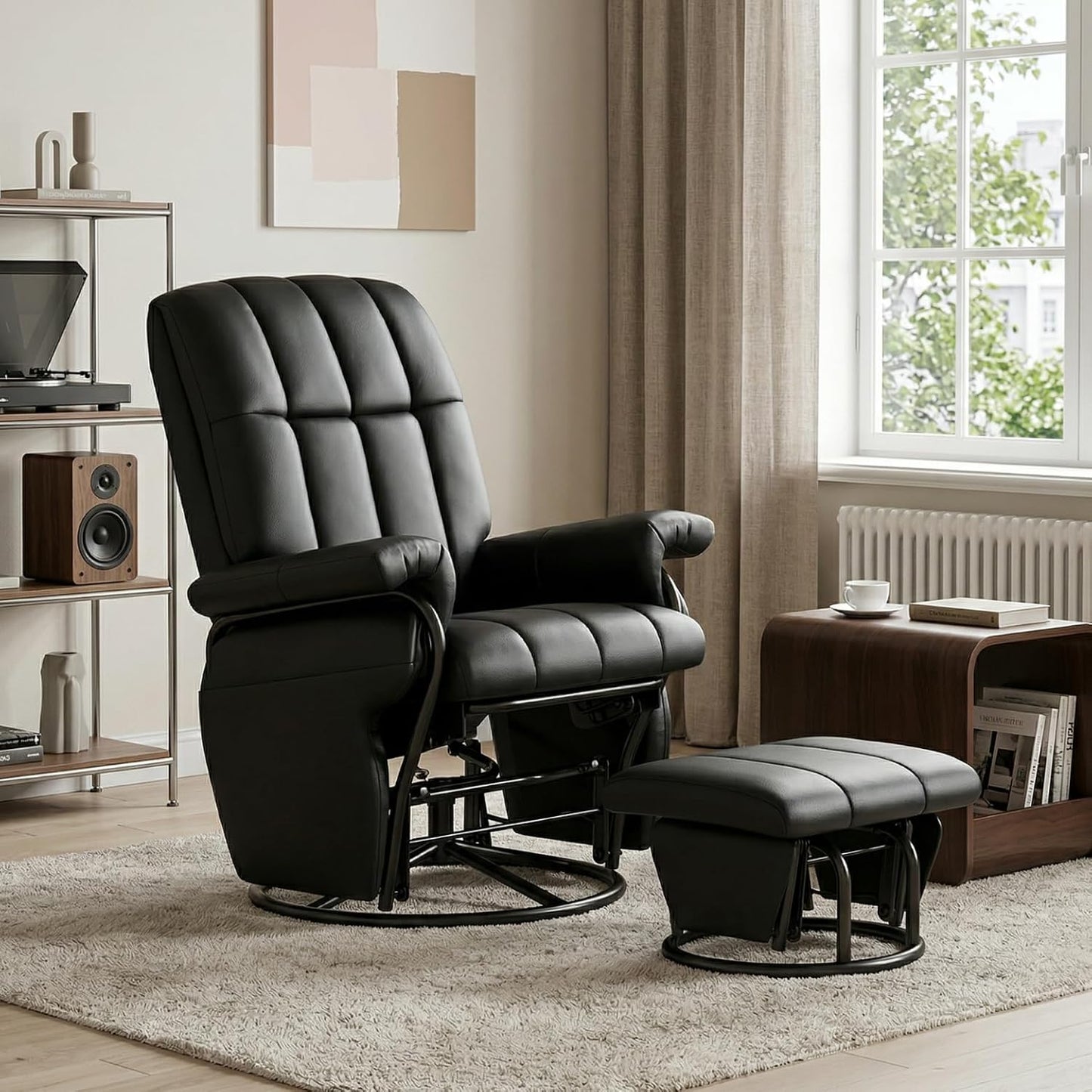 JIASTING 360° Swivel Recliner Chair with Ottoman & Double Side Pockets, Nursing Glider Rocking Recliner Chair, Gliding Chairs for Nursery, Living Room, Bedroom, Office (Gray)
