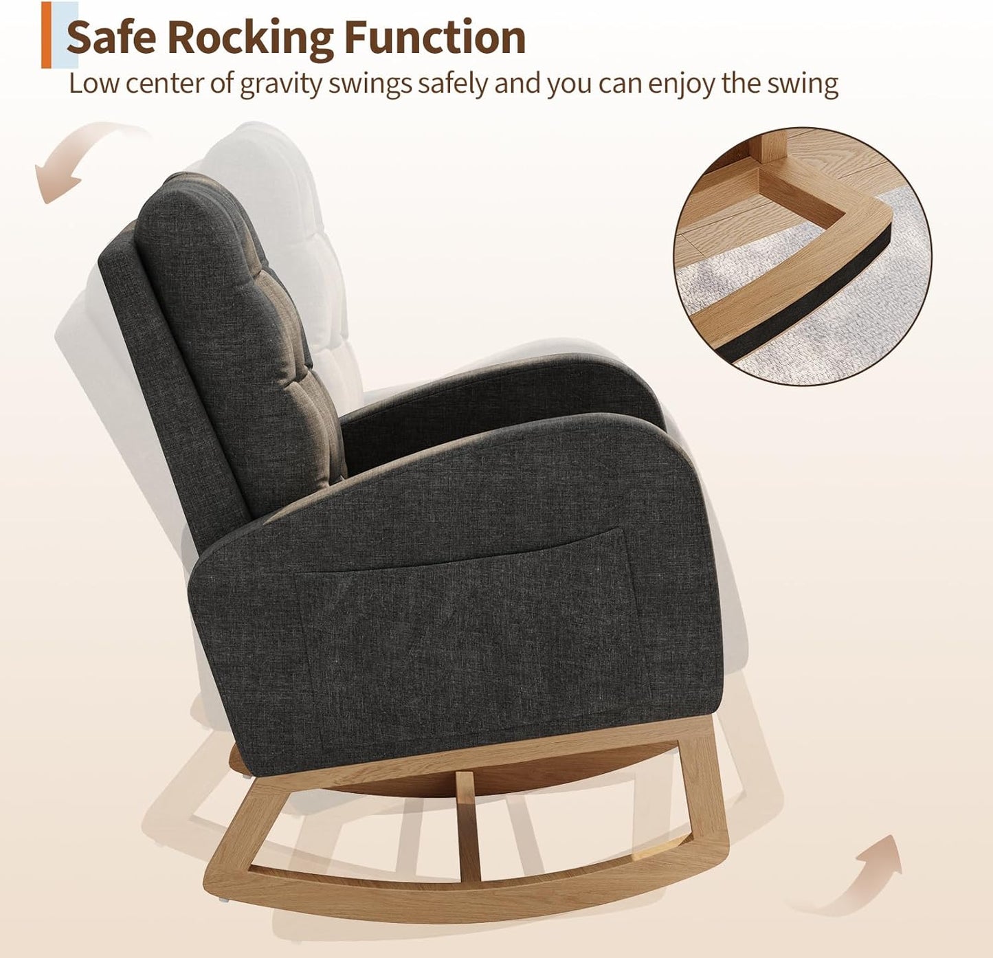 GarveeHome Nursery Rocking Chair with Adjustable Footrest, Teddy Fleece Upholstery, Sturdy Wooden Legs & High Backrest, Comfortable Glider Rocking Chair for Living Room or Bedroom, Pink