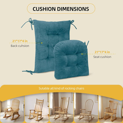 Millsilo Rocking Chair Cushions 3-Piece Set with Neck Pillow, Indoor Rocker Comfortable Tufted Non-Slip Pads with Ties, High-Density Foam Cushion for Adirondack Glider Chair, Orange, 52 x 19 x 4 Inch
