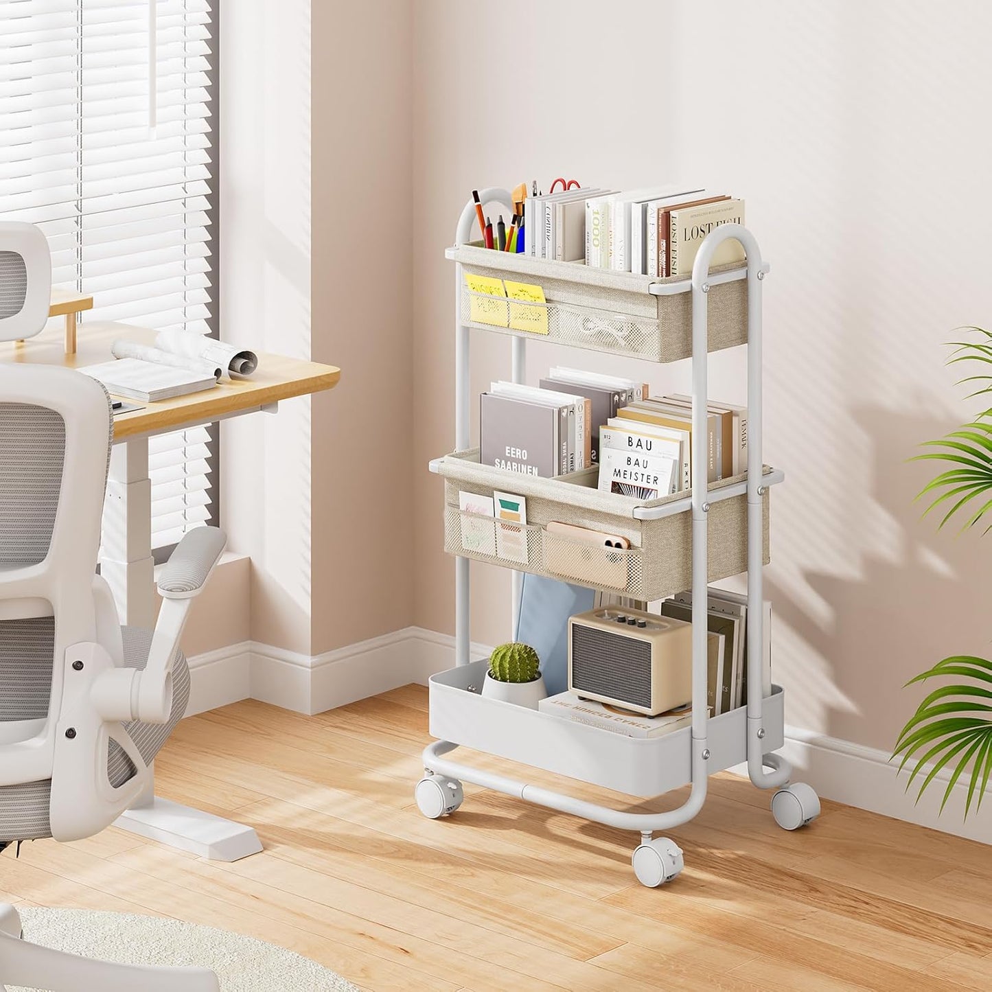 Modanais Baby Diaper Caddy Organizer Cart - 3 Tier Rolling Storage Cart with Wheels, Baby Essentials for Nursery Storage, Detachable Dividers - for Crib, Bedroom, Art & Craft Organizer (Black)
