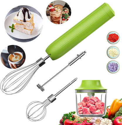 Hand Mixer with Whisk and Forther Wand,Electric Whisk, Milk Frother, Hand Held Mixers,Cordless Hand Mixer, Whisks for Cooking, Mini Mixer,Stirrers Electric,Food Chopper, Baby Food Maker,4-Speed, 10Oz