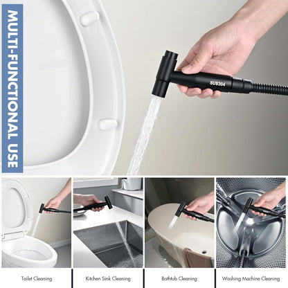 Handheld Bidet Sprayer for Toilet, Premium Stainless Steel Bathroom Bidet Sprayer Set with One-Click Start & Powerful Pressure, Baby Cloth Diaper Sprayer with Complete Accessories - Matte Black