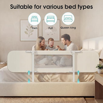 NUTIKAS 58" Bed Rails for Toddlers, Extra Long Side Folding Baby Bed Rail Guard for Queen & King Size Bed, Collapsible Kids Bedrail with Adjustable Height