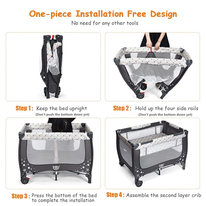 BABY JOY Pack and Play with Bassinet, Portable Playard for Baby, Double Layer Foldable Baby Playpen with Mattress, Lightweight Travel Crib with Bassinet & Carry Bag from Newborn to Toddlers