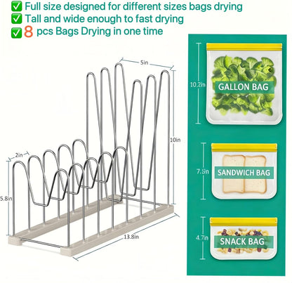 Plastic Bag Drying Rack, Reusable Bag Drying Rack for Silicone Bag & Ziploc Bag, Bottle Dryer Rack for Gloves & Glasses, Pan Lid & Cutting Board Organizer