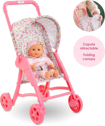 Corolle Mon Premier Poupon Foldable Baby Doll Stroller Set - Lightweight Toy Stroller for Toddlers 1-3 - Pink & White Doll Carriage for 12 Inch Dolls