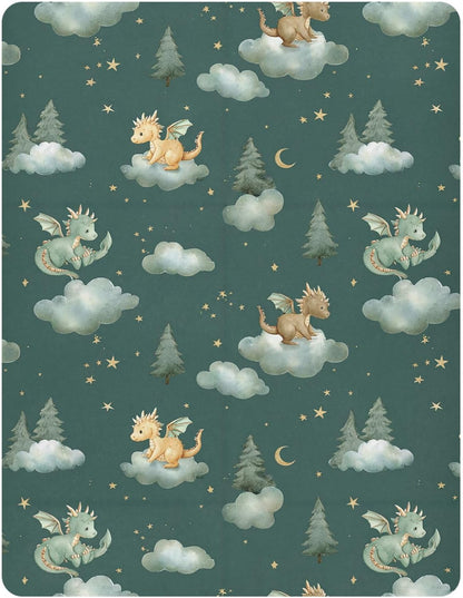 Pfrewn Crib Sheets for Boys Girls Dragon Baby Animals Retro Fitted Crib Sheet for Mini Crib Mattress Stretch Soft Toddler Baby Playard Sheet,39x27IN