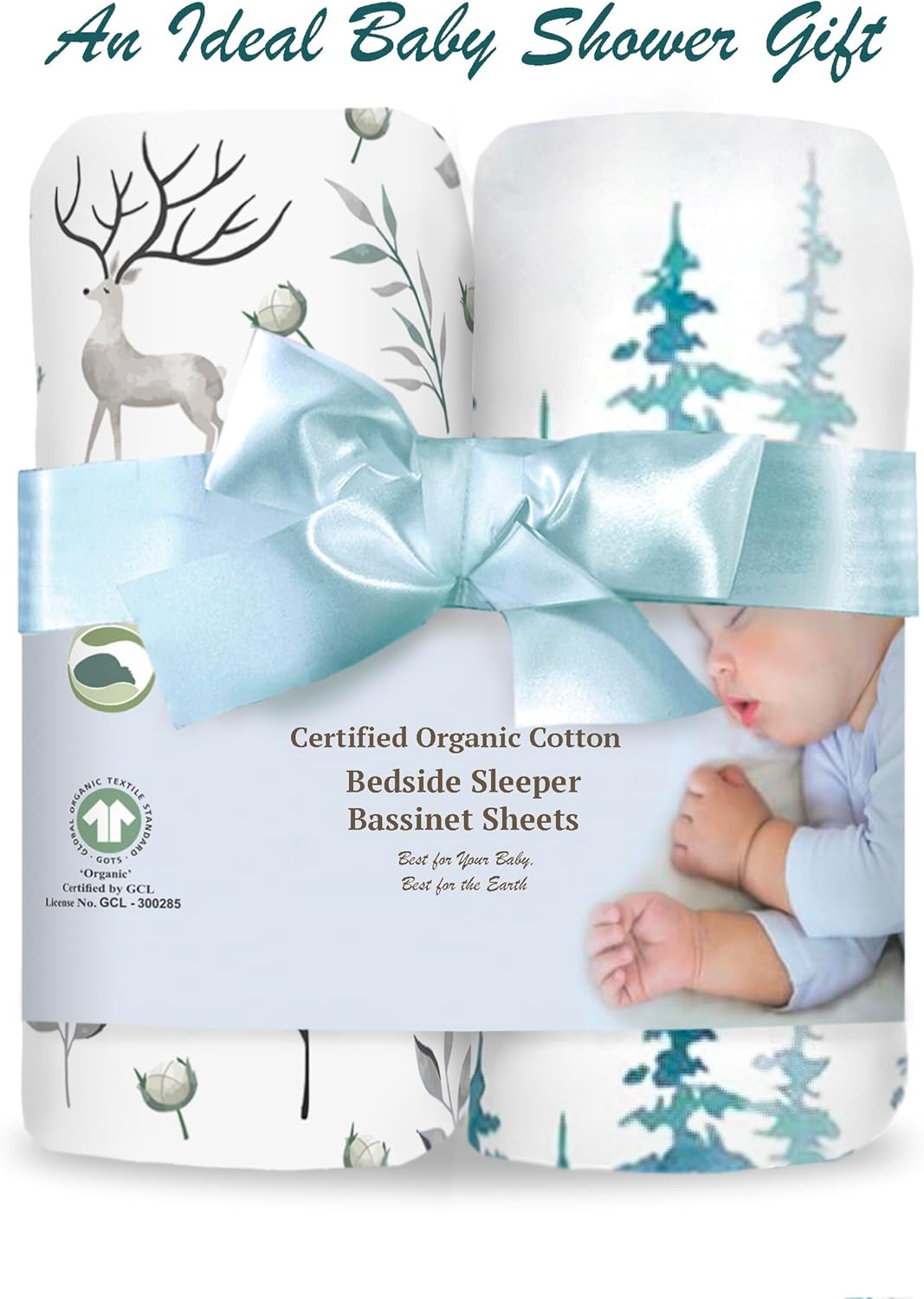 100% Organic Cotton 2 Pk Bedside Sleeper Bassinet Fitted Mattress Sheets Perfectly Compatible with Mika Micky, Baby Delight, Ronbei, Chicco, Cloud Baby, AMKE, Angelbliss, Arm's Reach. Cloud, Stripe